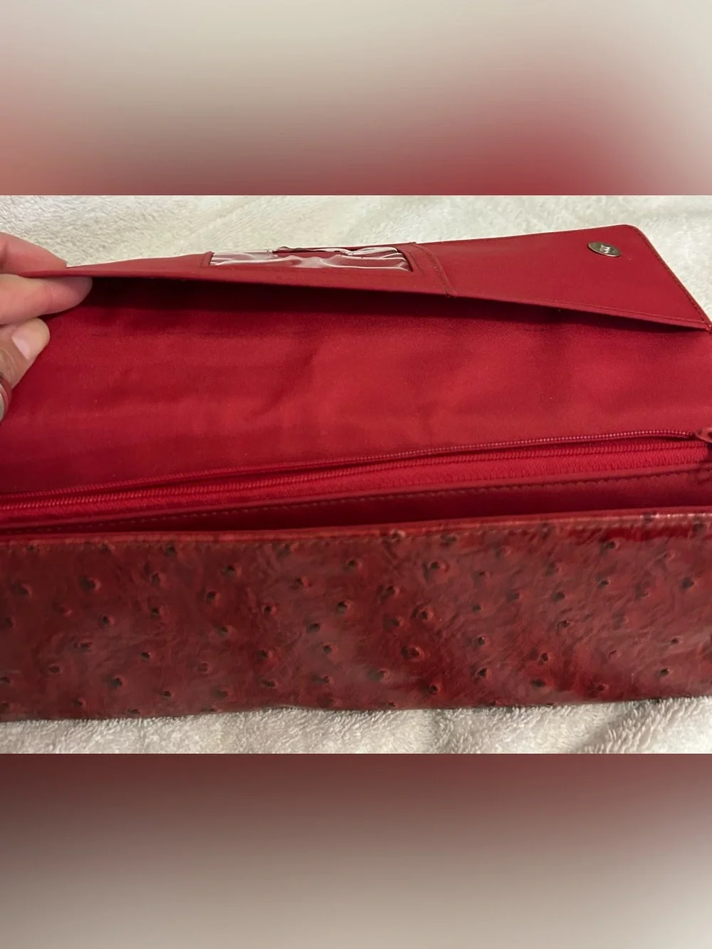 Red Textured Wallet Clutch